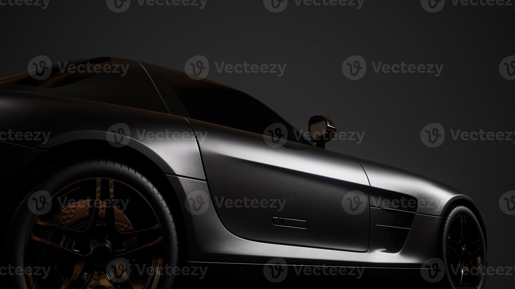 luxury sport car in dark studio with bright lights photo