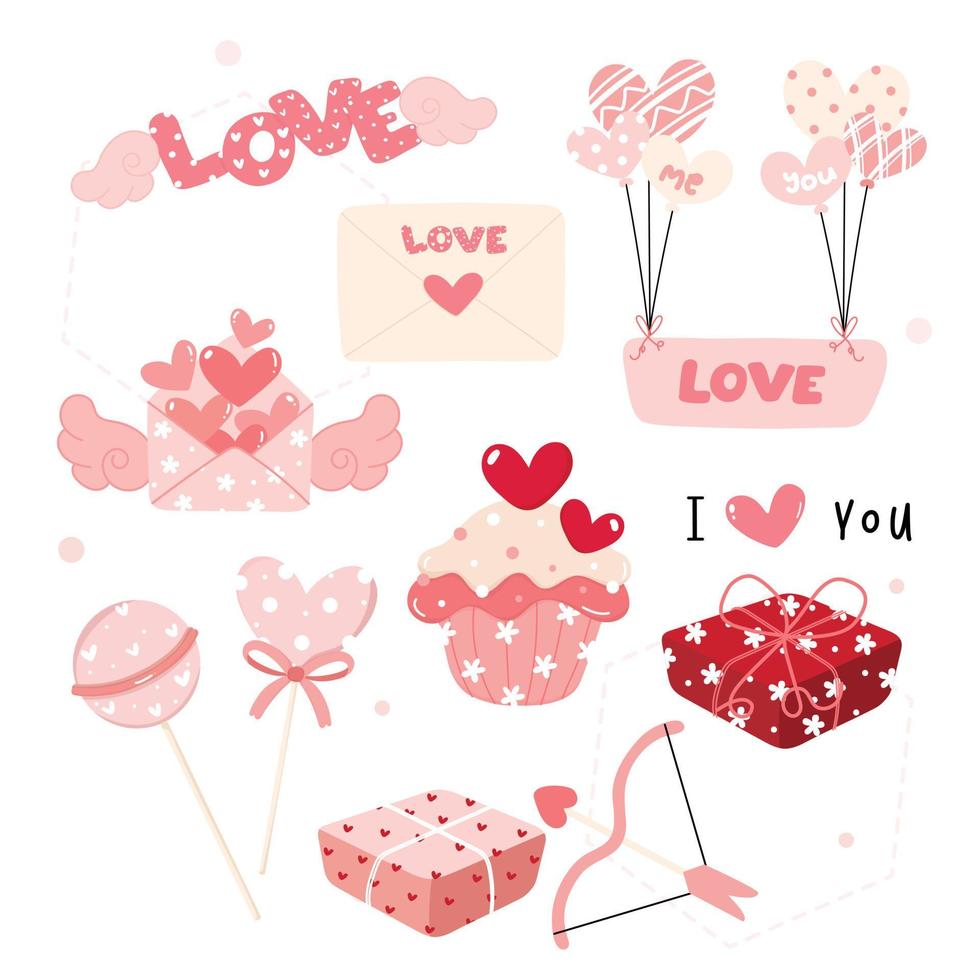 cute Love Valentine day decoration elements collection flat design vector