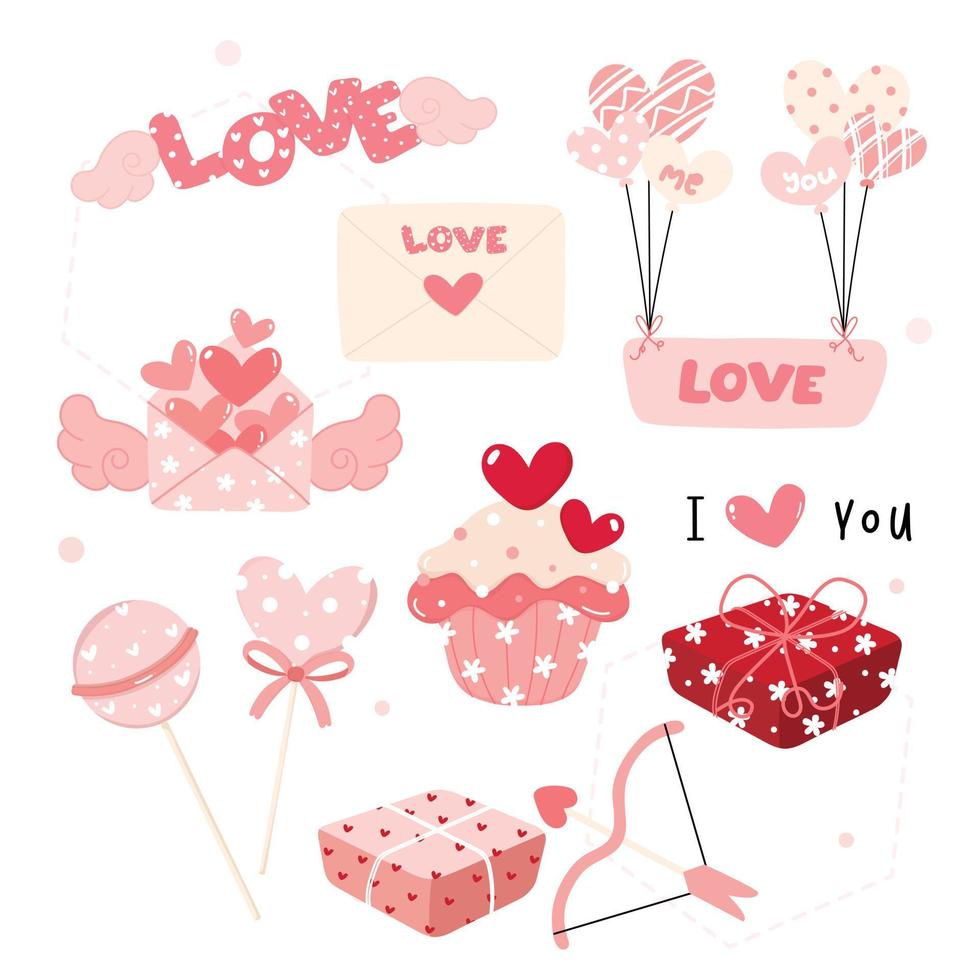 lindo amor día de san valentín elementos de decoración colección diseño plano vector