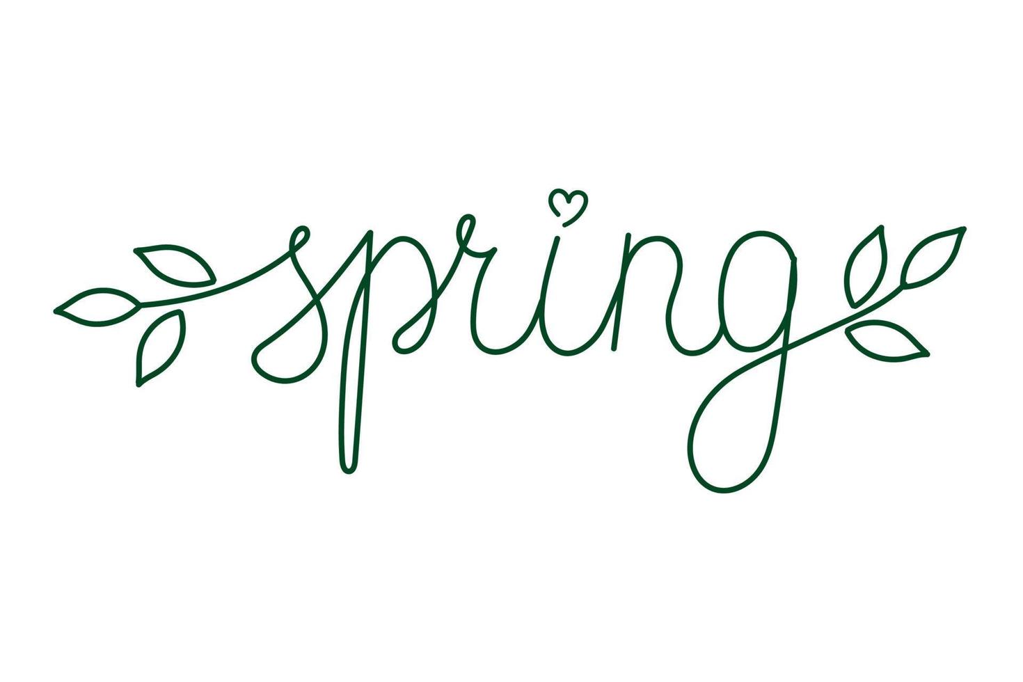 Hand drawn line art spring lettering text. Lettering spring season with leaf for greeting card, invitation template, poster and banner vector