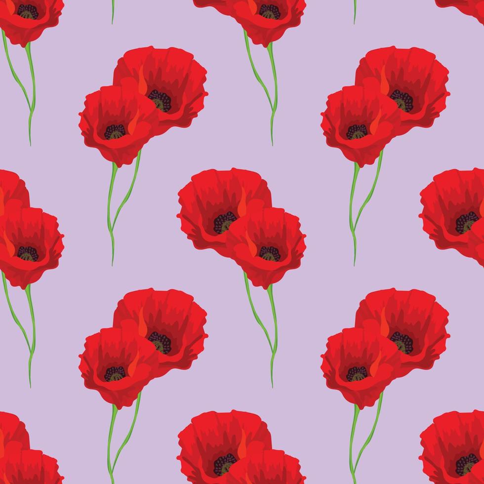 poppy flower drawing seamless pattern vector