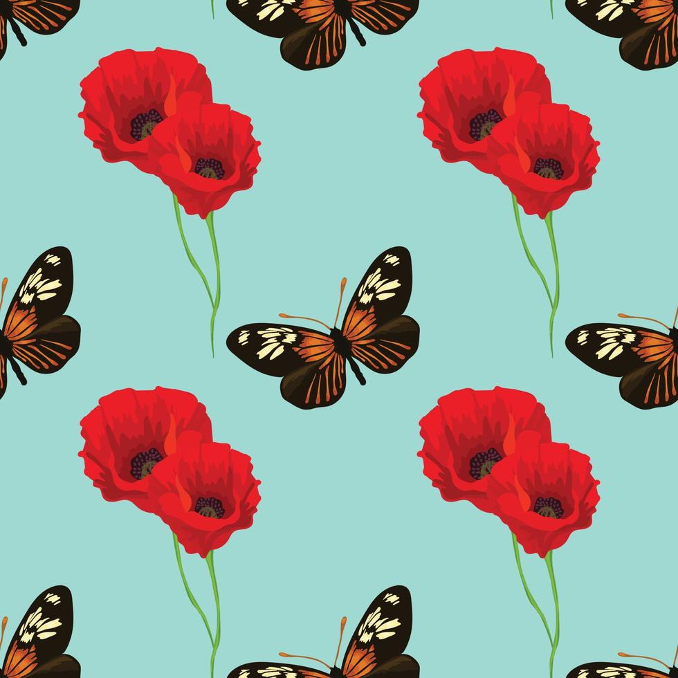 beautiful flowers and butterflies florals seamless pattern vector