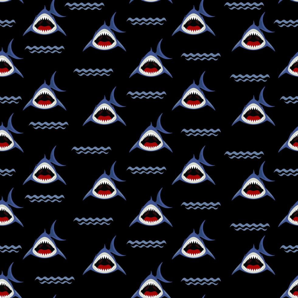 Angry sharks cartoon seamless pattern vector