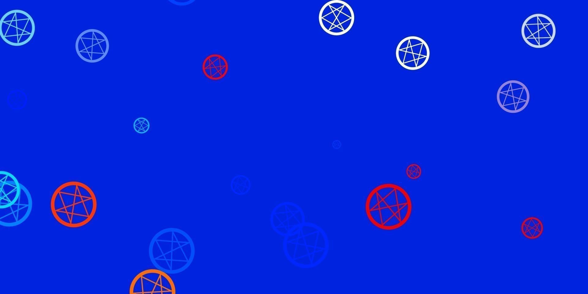 Light Blue, Red vector background with occult symbols.