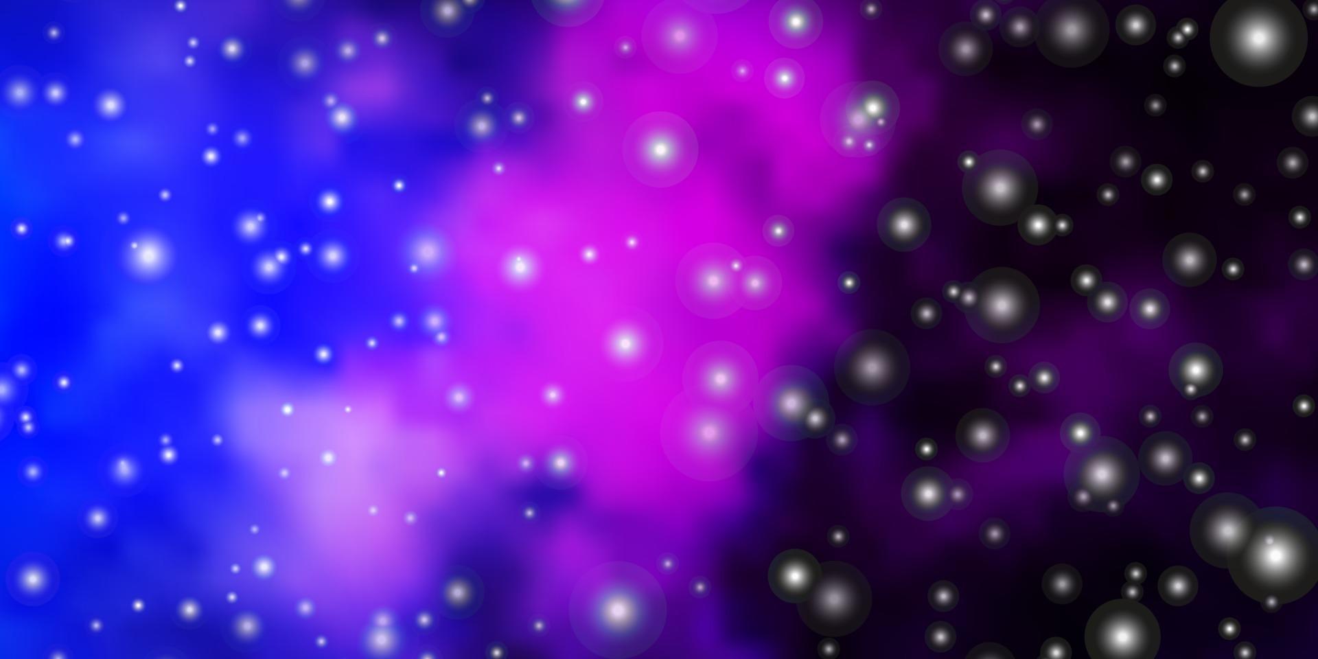 Fondo de vector de color rosa oscuro, azul con estrellas pequeñas y grandes.