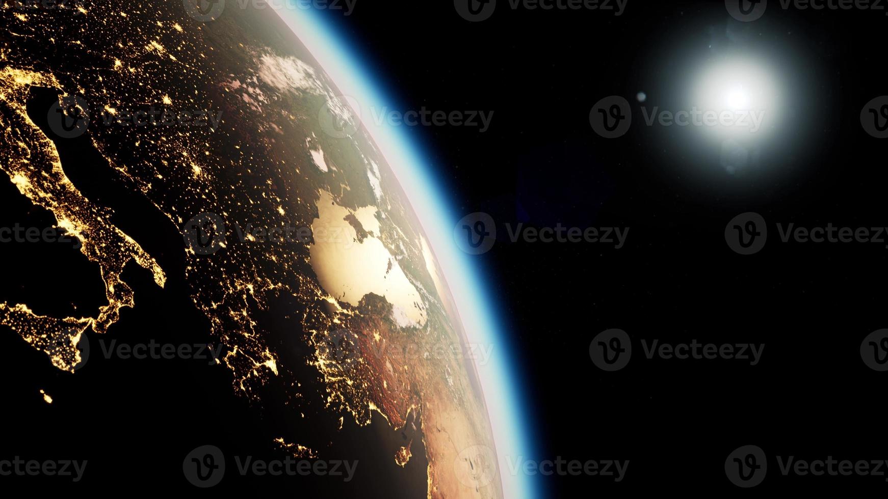 Space, Sun and planet Earth at Night photo