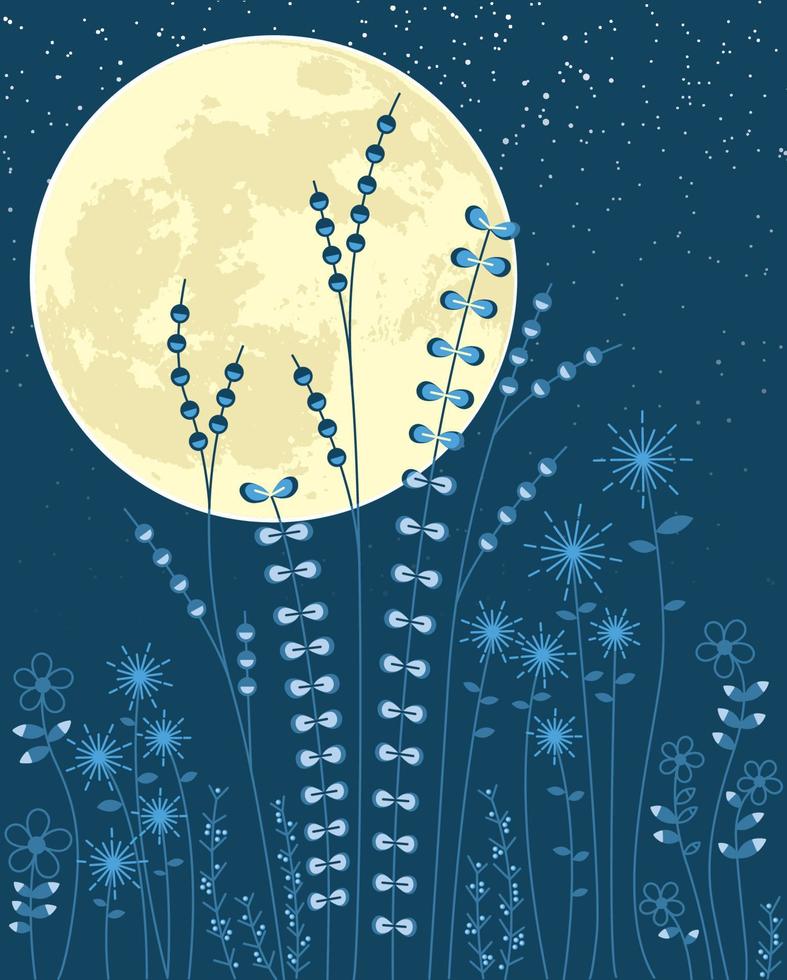 meadow weeds in moonlight vector