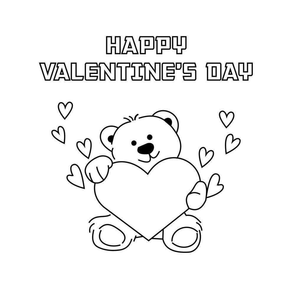 valentines day coloring page with the cute panda. Lovely editable