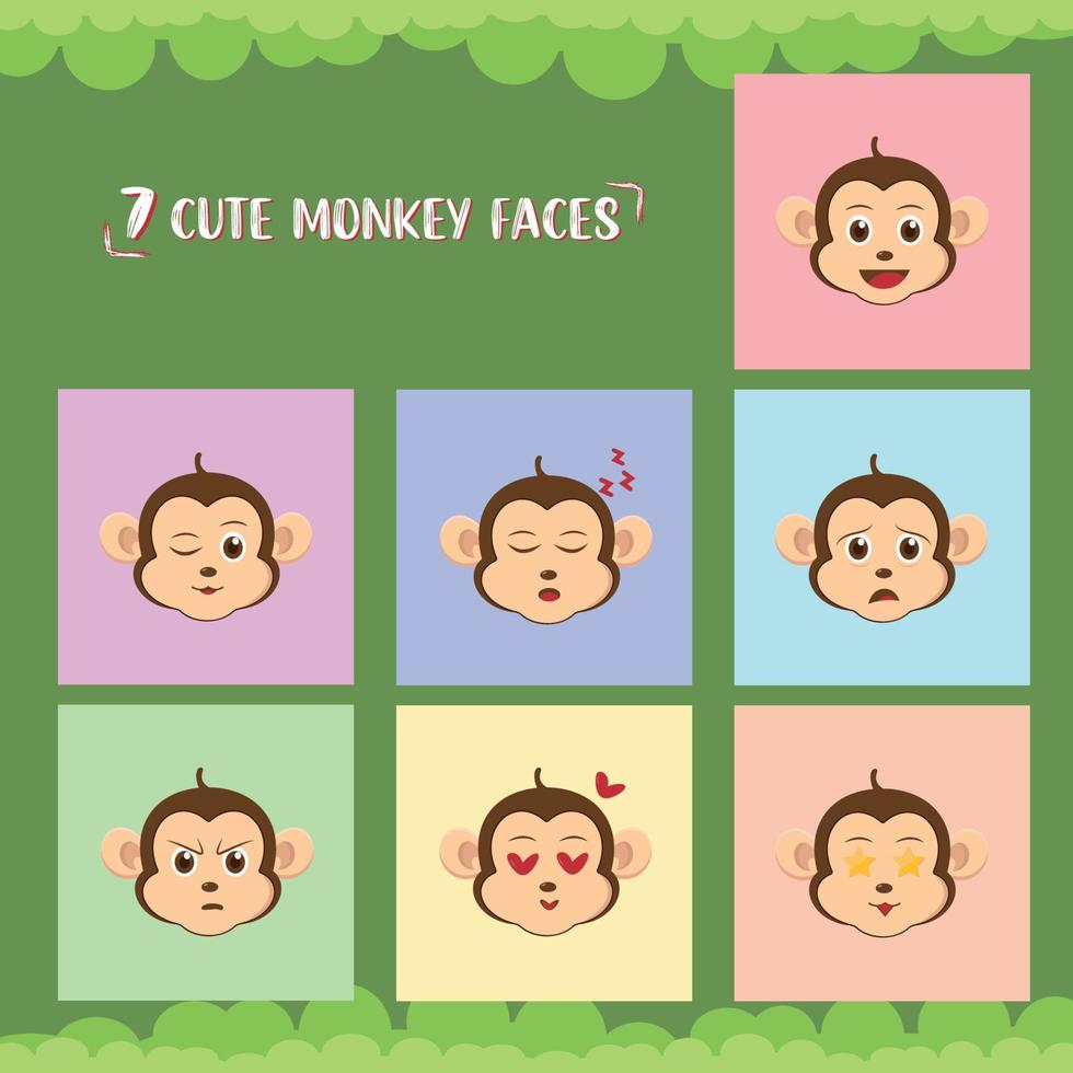 7 Cute Monkey Faces Character vector