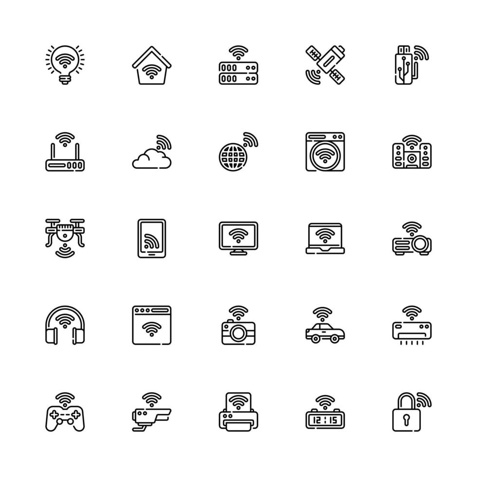 Internet Of Things Line Style. Smart Light, Smart Home, Wireless, Computer, Network And More. Perfect For Website, Apps, And Presentation vector