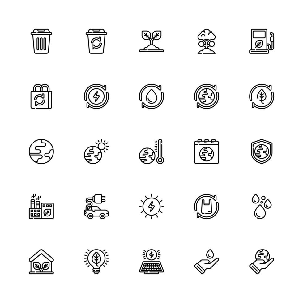 Ecology Icon Set Line Style. Renewable, Earth, Greenhouse, Plant, And More vector