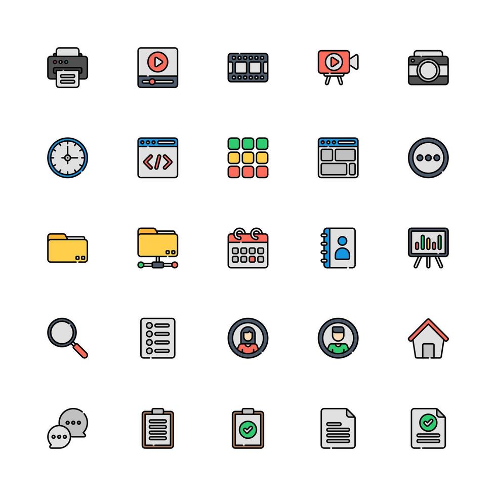 User Interface Icon Set Filled Outline Style. File, Camera, Video, Home And More. Perfect For Website, Apps And Presentation vector