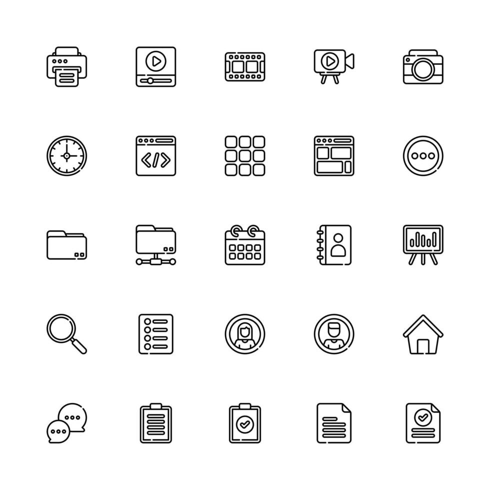 User Interface Icon Set Line Style. File, Camera, Video, Home And More. Perfect For Website, Apps And Presentation vector