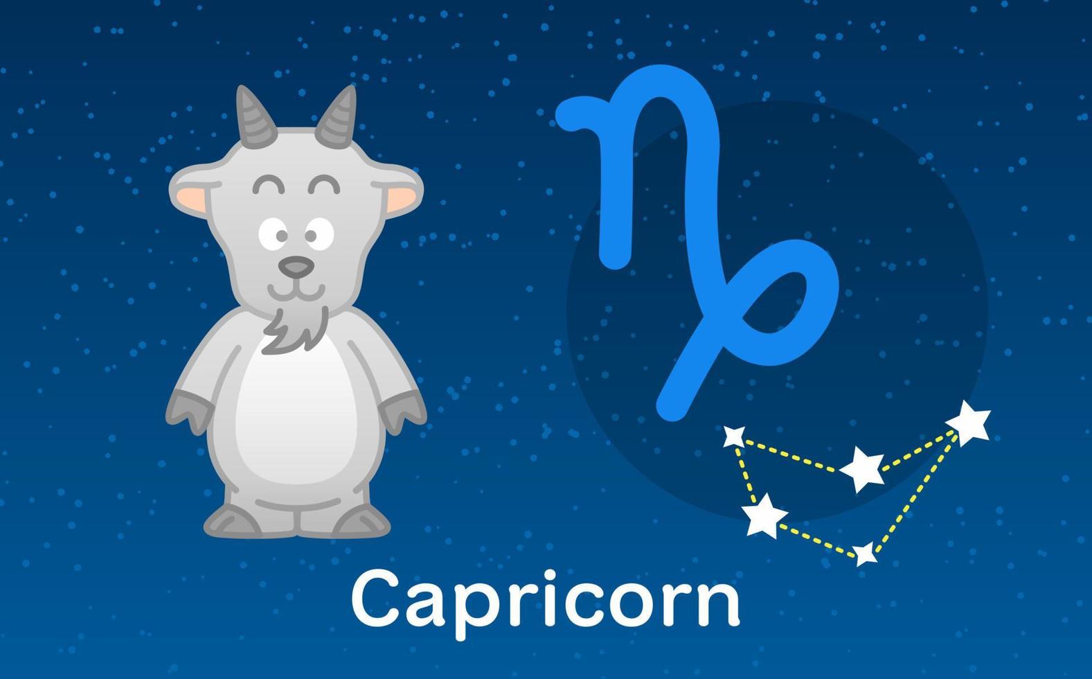 Cute cartoon Astrology of Capricorn zodiac with Constellations sign. Vector illustration on the stars sky background