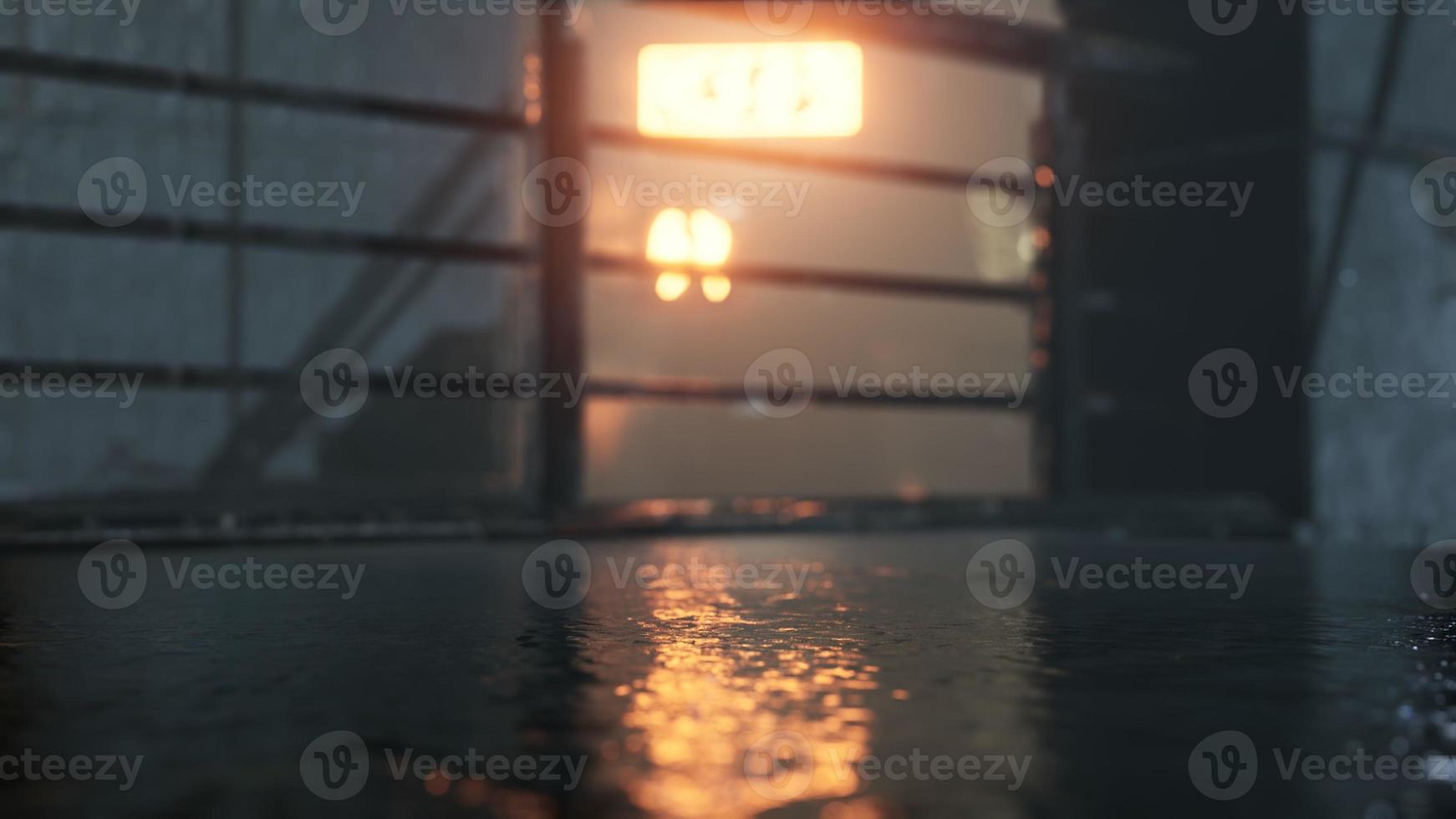 neon lights in soft focus on street with fog at night photo