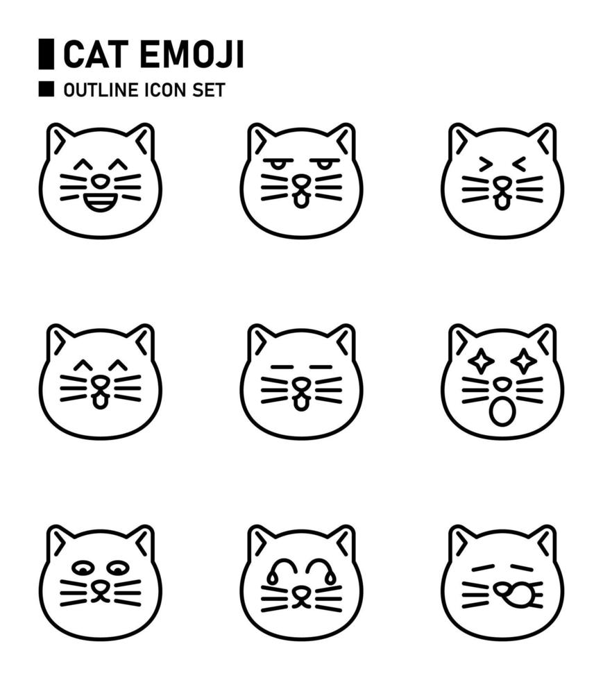 Cat emoji outline icon set. vector