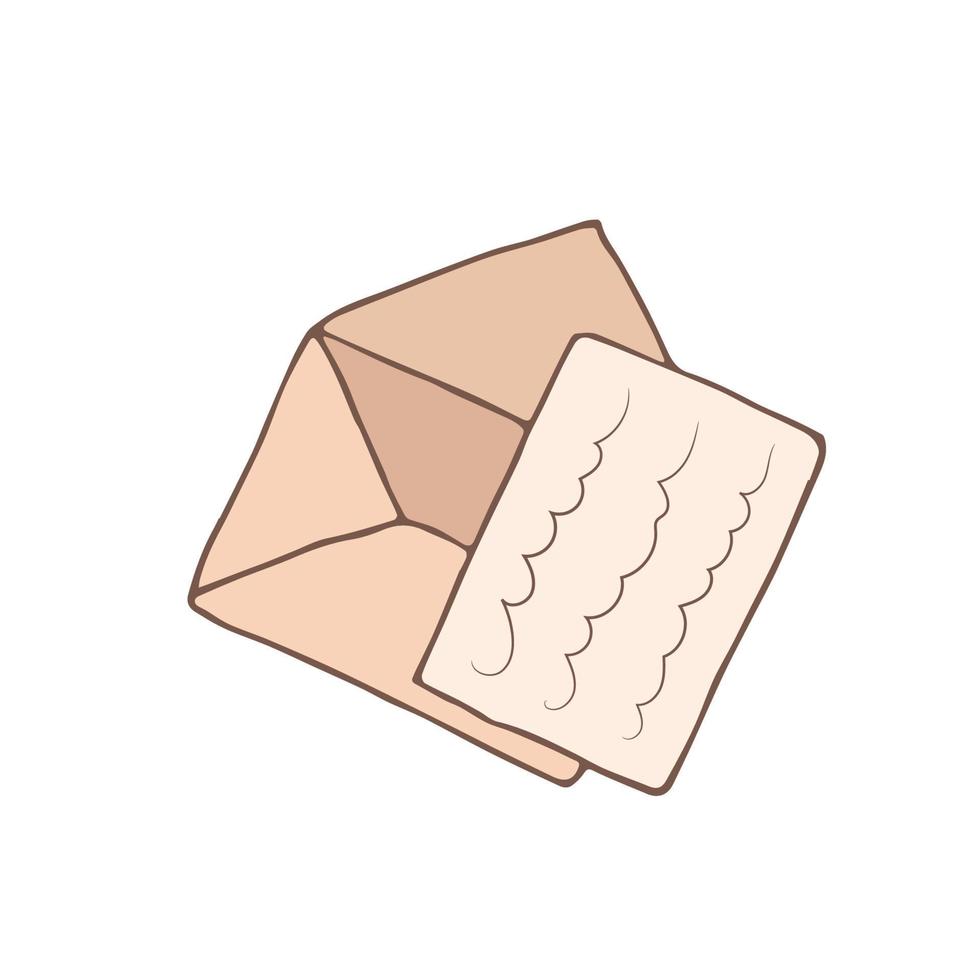 Open envelope doodle icon. Vector cartoon illustration with sketch letter