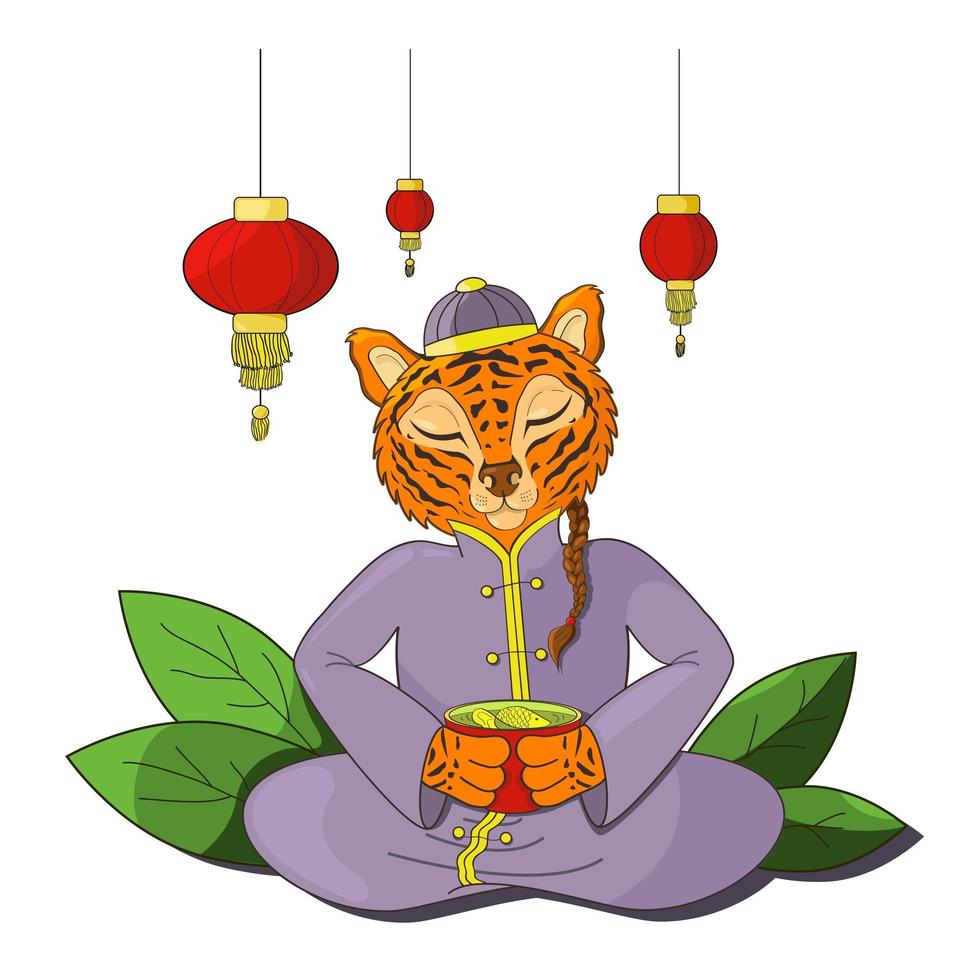 Chinese Tiger with a Goldfish vector