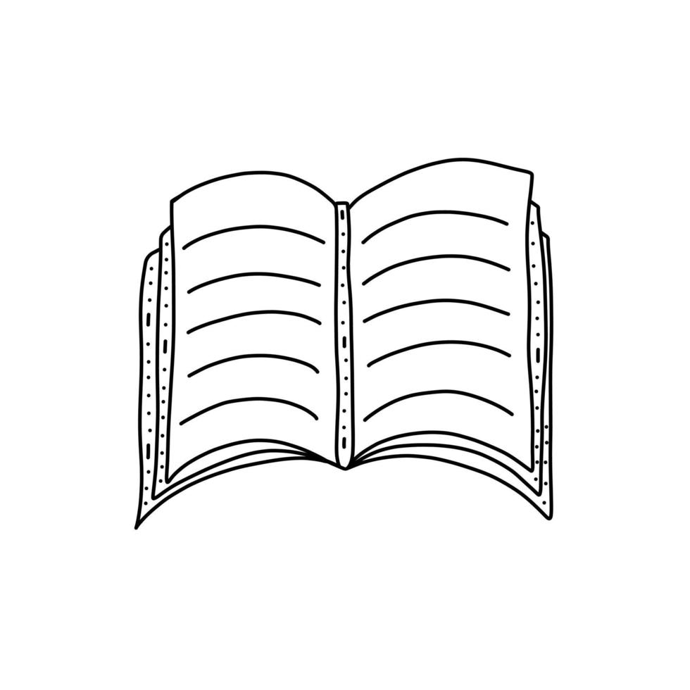 Hand drawn vector illustration of open book in doodle style. Cute illustration of book on a white background.