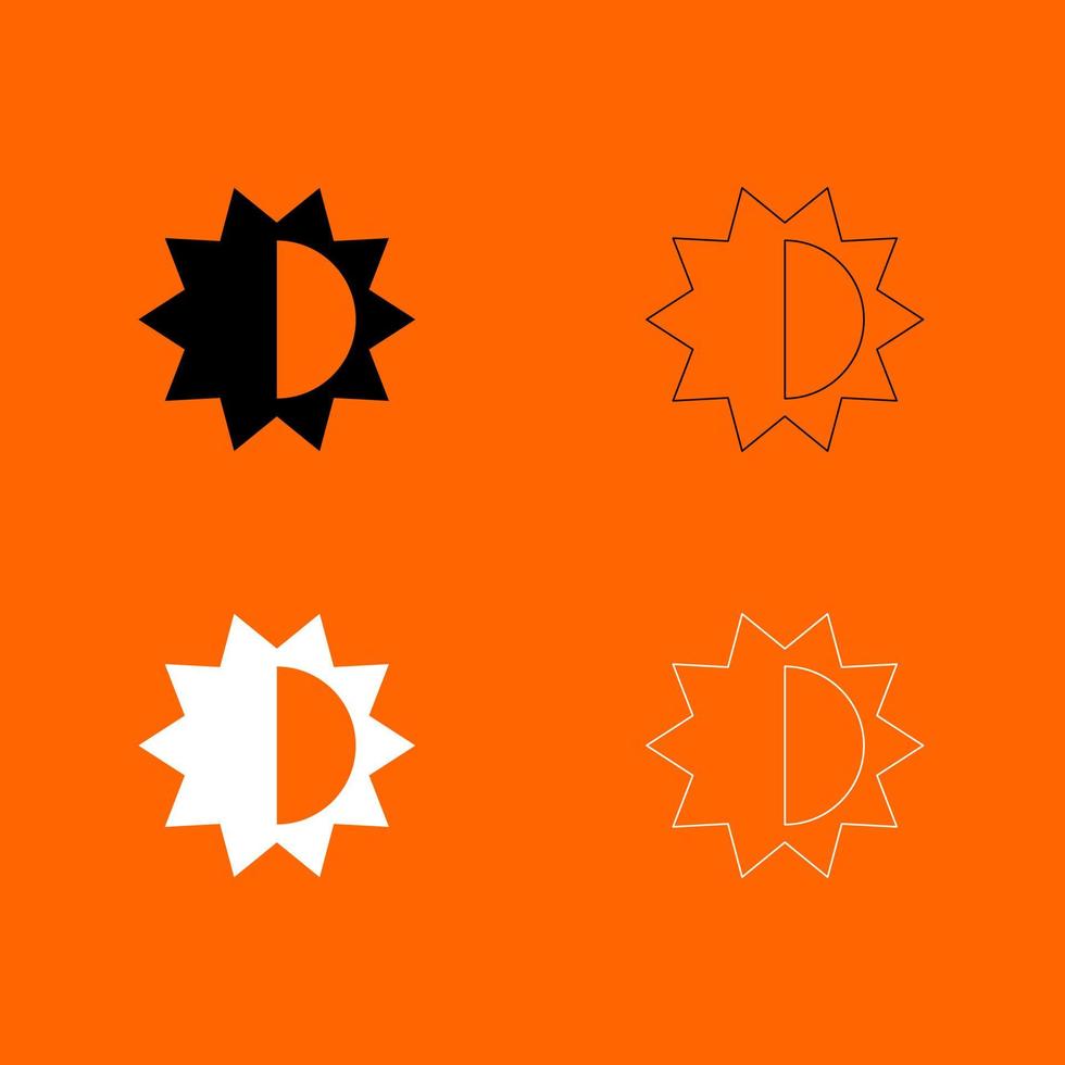 Brightness and contrast setting black and white set icon . vector