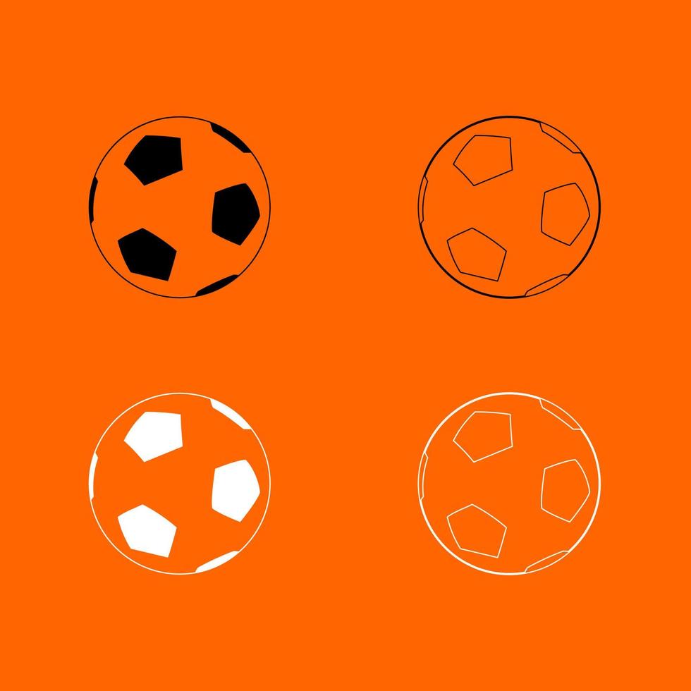 icono de conjunto de balón de fútbol blanco y negro. vector