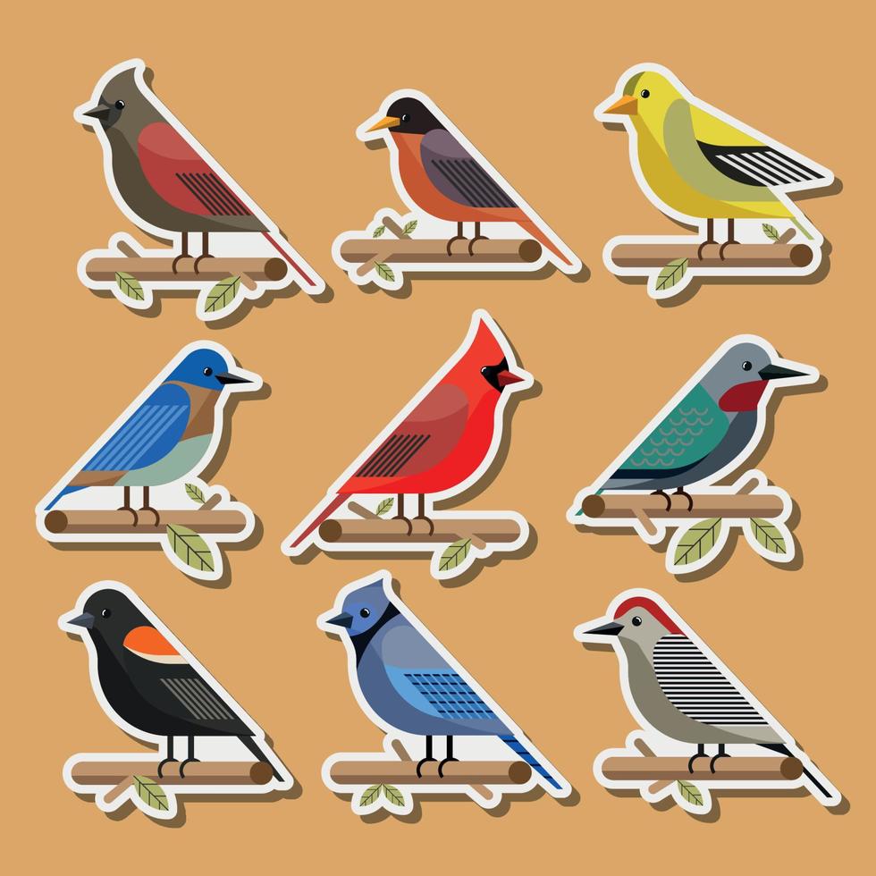 Spring Bird Sticker Set vector