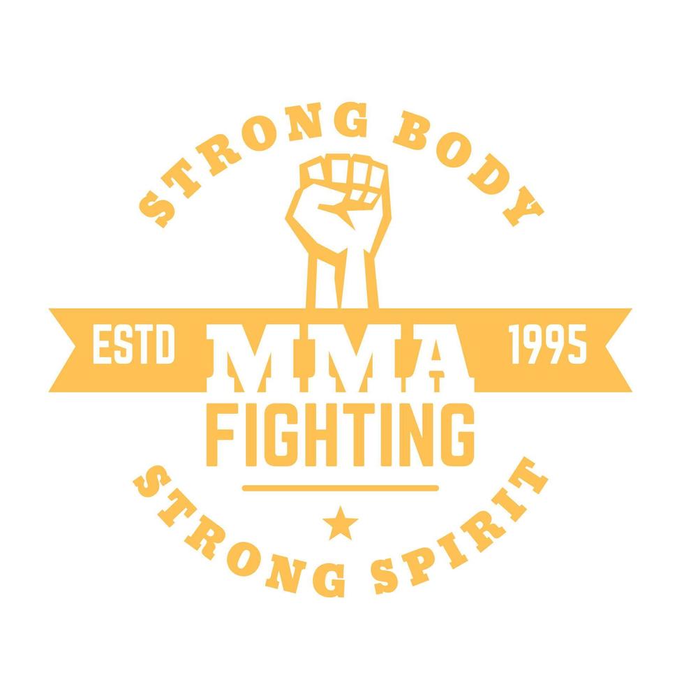 MMA fighting logo, sign, mma t-shirt design, print isolated on white, vector illustration