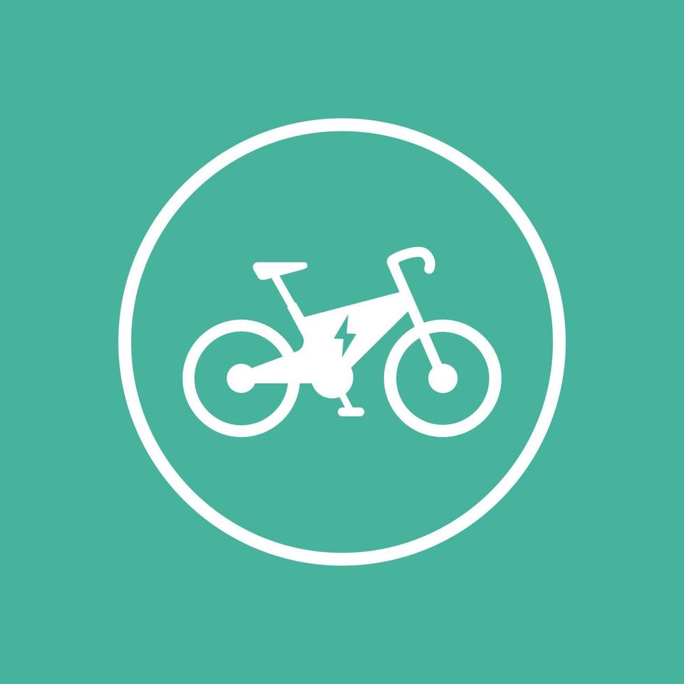 icono de bicicleta eléctrica, transporte ecológico, pictograma de bicicleta eléctrica, icono plano en verde, ilustración vectorial vector