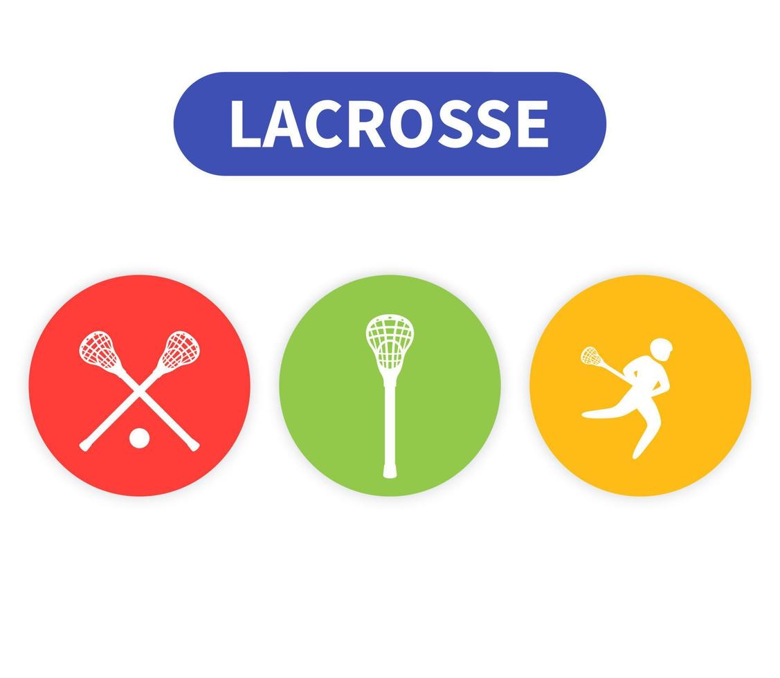 iconos de lacrosse, jugador en el juego, palos de pictogramas vectoriales vector