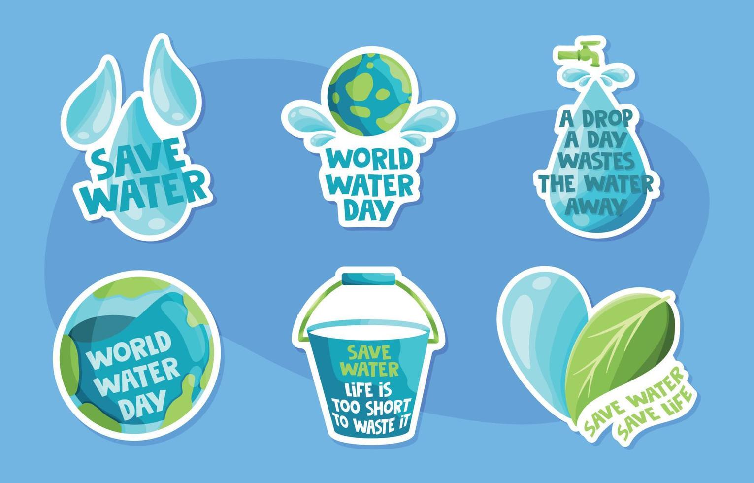 World Water Day Doodle Sticker Set vector