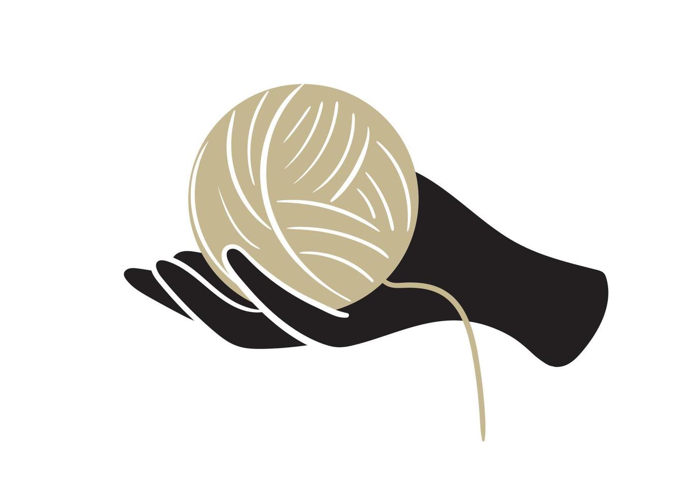 hand with a ball of knitting threads. illustration in cartoon vintage style hand-drawn vector