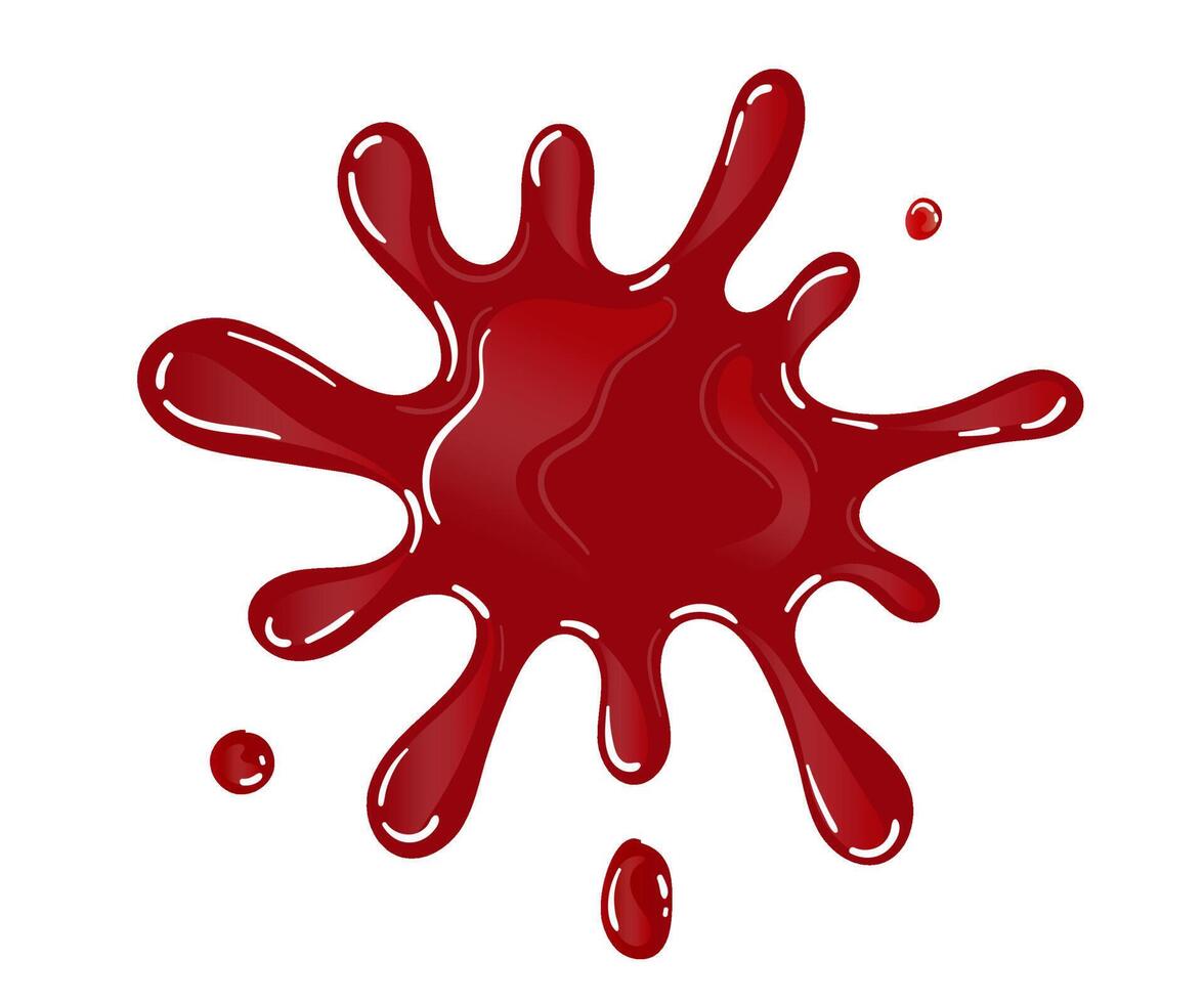 A drop of blood on a white background. Red splash stain, horrible stain. red smudges. Liquid
