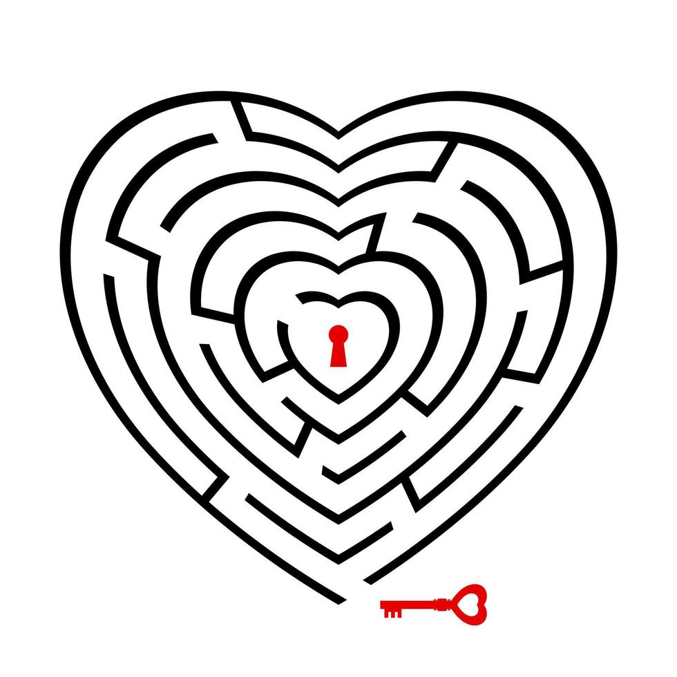 Vector Illustration Of A Maze In The Shape Of A Heart Puzzle