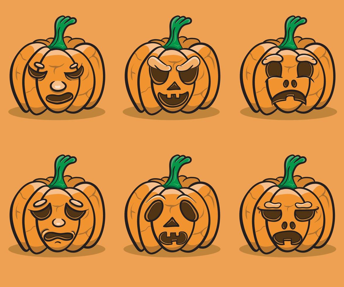 Six Expression Pumpkins Model, Clip Art Vector. vector