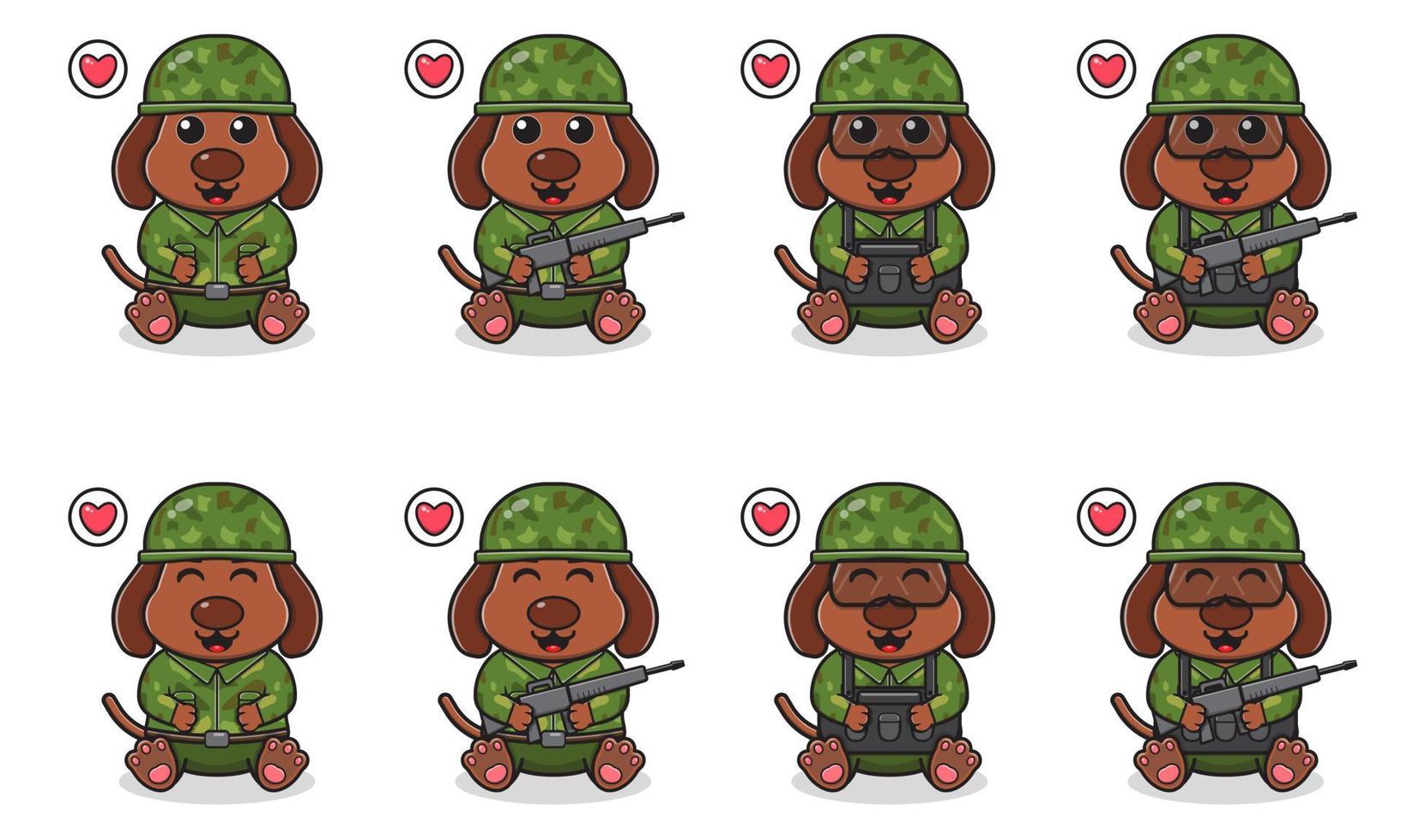 ilustración vectorial de dibujos animados lindo perro sentado con traje de soldado. vector