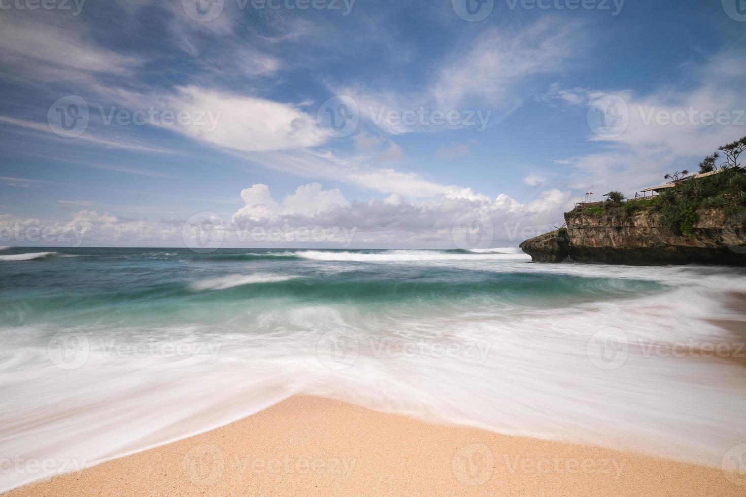 Beautiful seascape at Drini Beach with dramatic cloud and sky in the morning photo