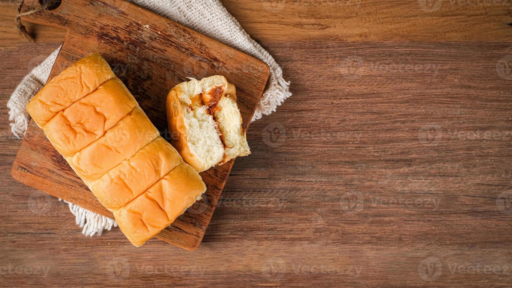 Torn bread filled with beef floss and mayonnaise photo
