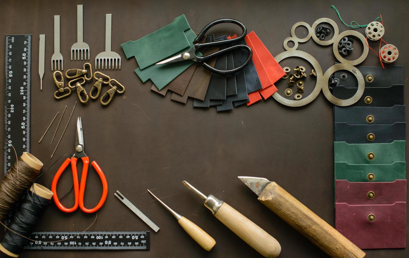 Tools for the manufacture of leather products on the forehead photo