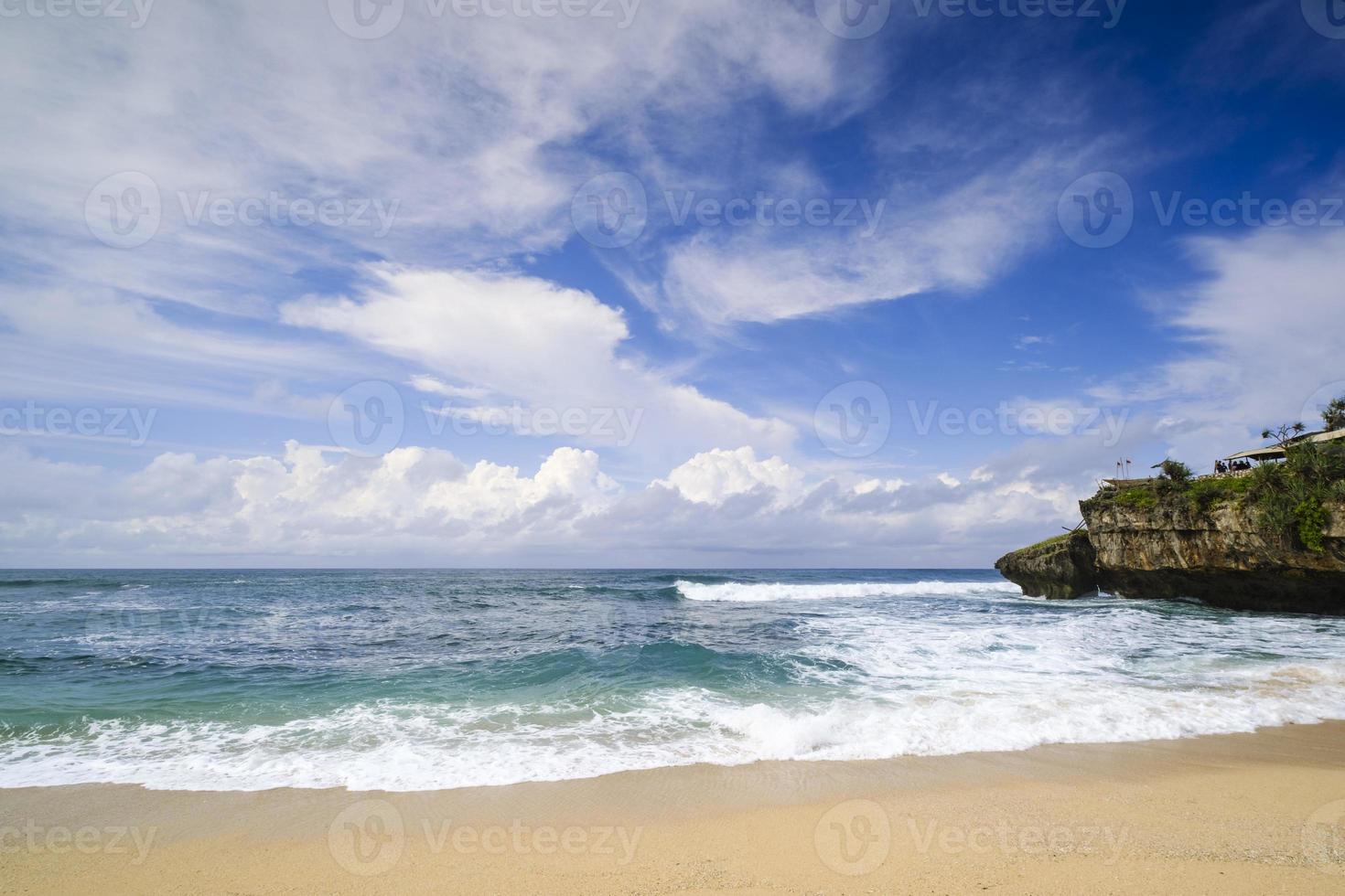 Beautiful seascape at Drini Beach with dramatic cloud and sky in the morning photo