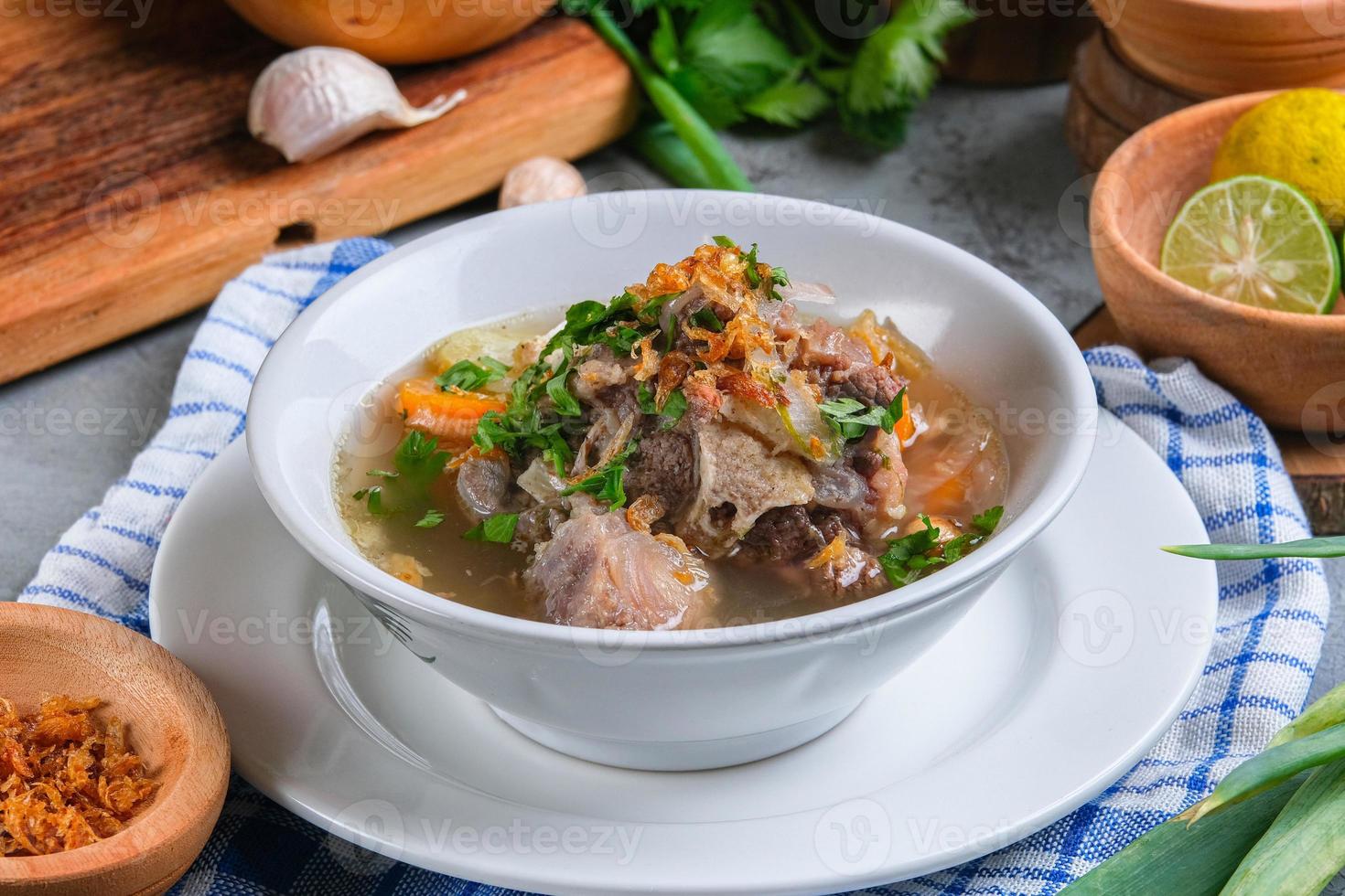 Indonesian traditional culinary, called sop buntut or oxtail soup photo