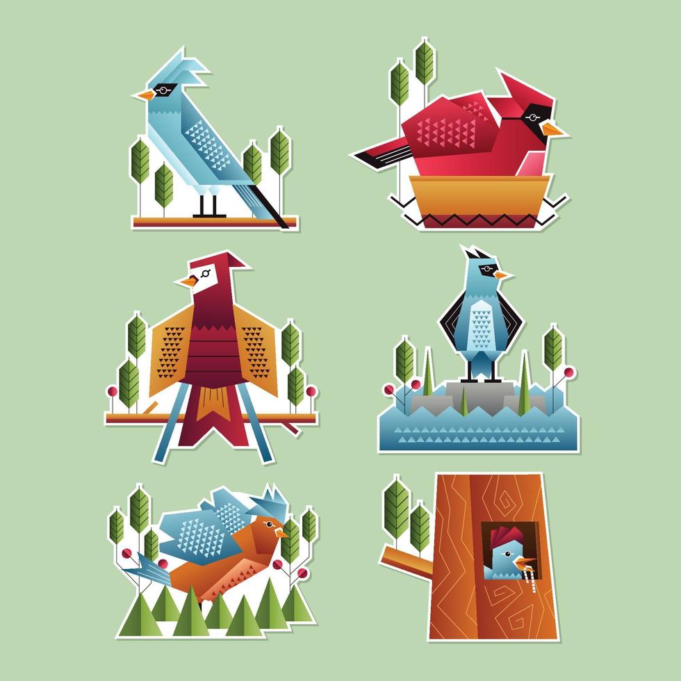 colección de pegatinas de pájaros de primavera vector