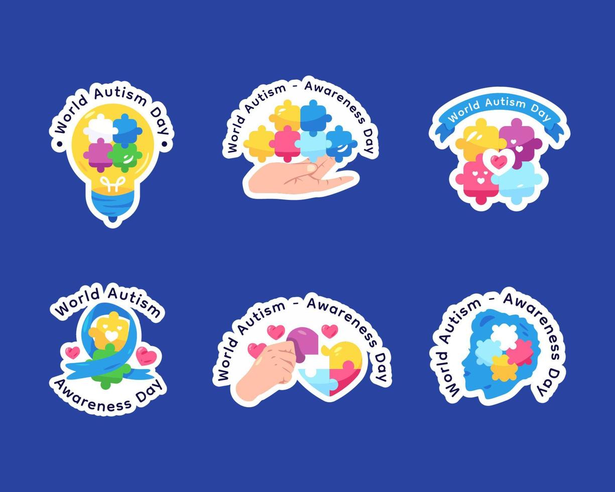 conjunto de pegatinas del día mundial de concientización sobre el autismo vector
