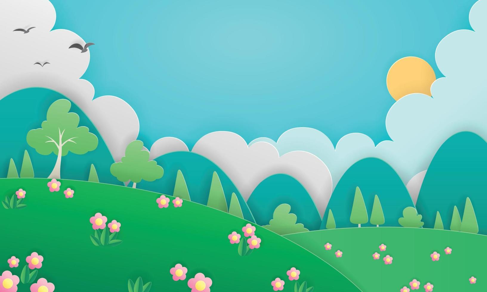 Paper-cut art style natural scenery paintings vector