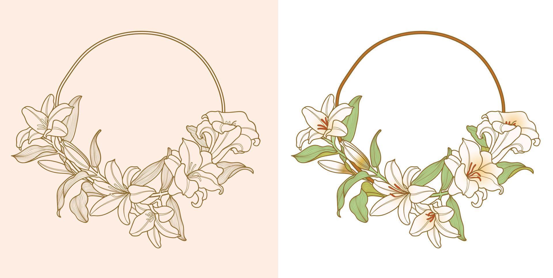 lily flower frame with circular border vector