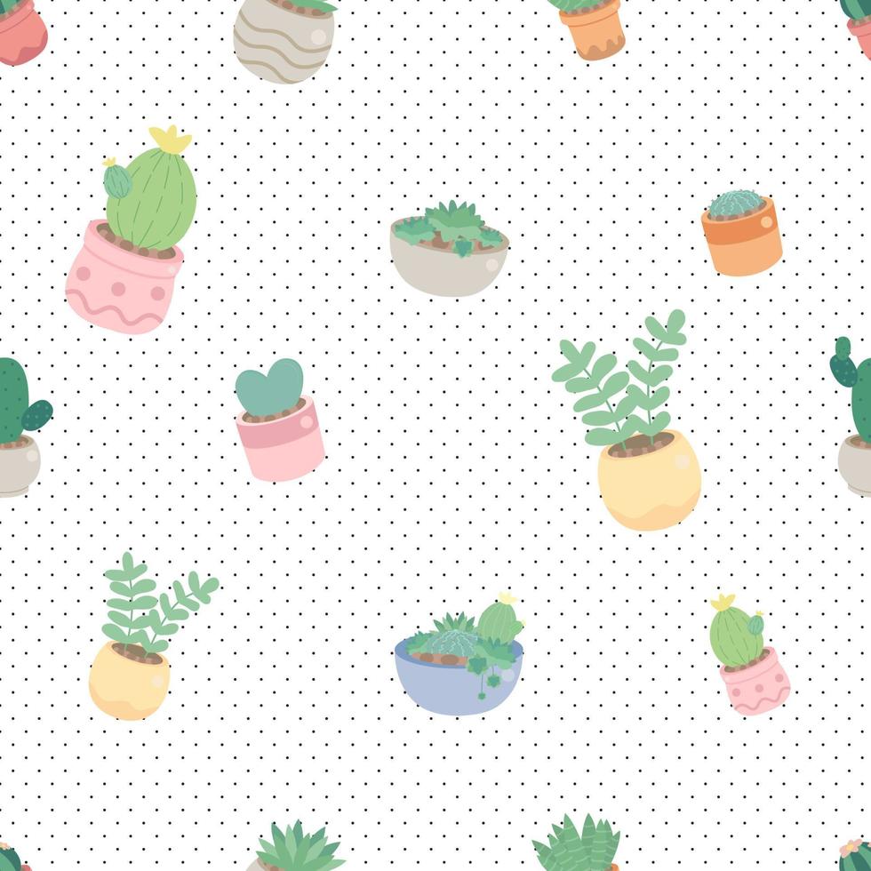 cute cactus and succulent on dot seamless patterncute cactus and succulent on dot seamless pattern vector