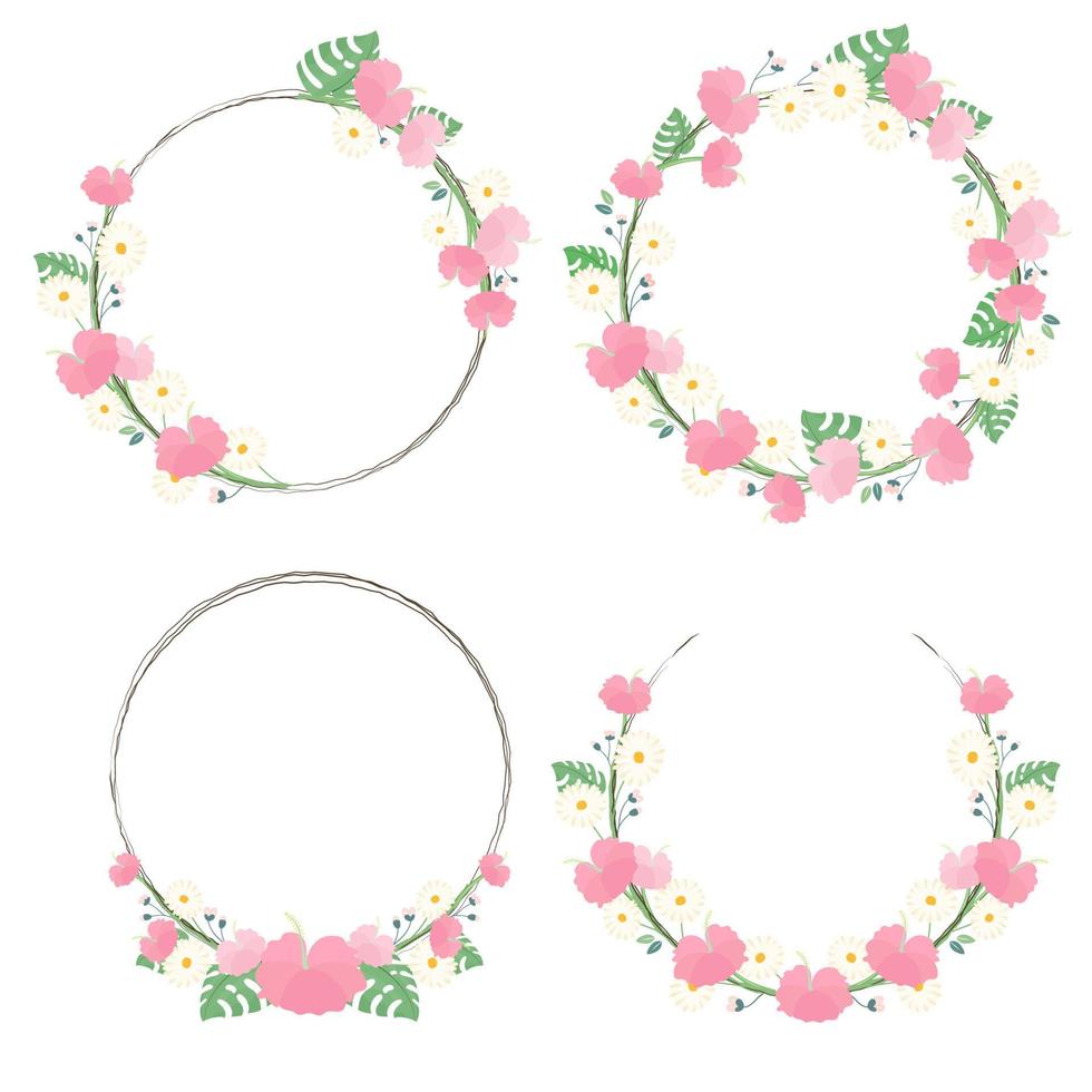 hibiscus blossom flower wreath frame collection for summer vector