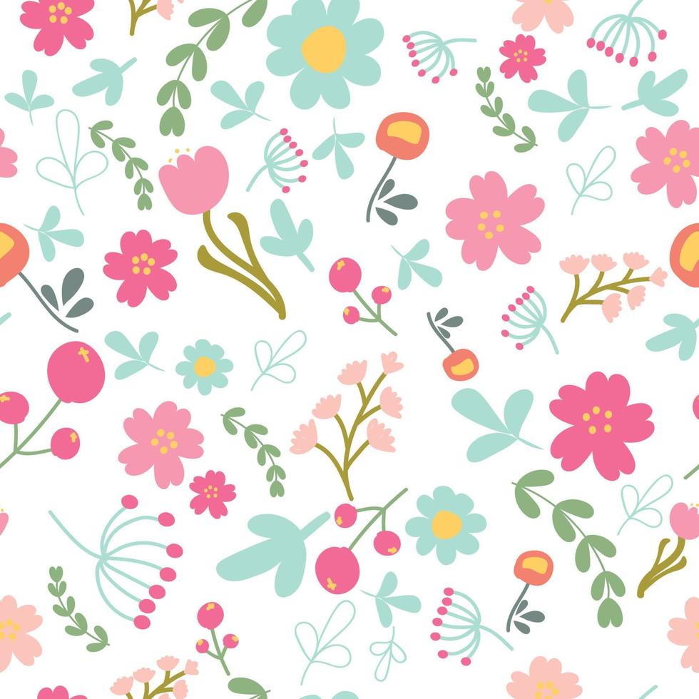 spring or summer flower blooming garden seamless colorful pattern vector