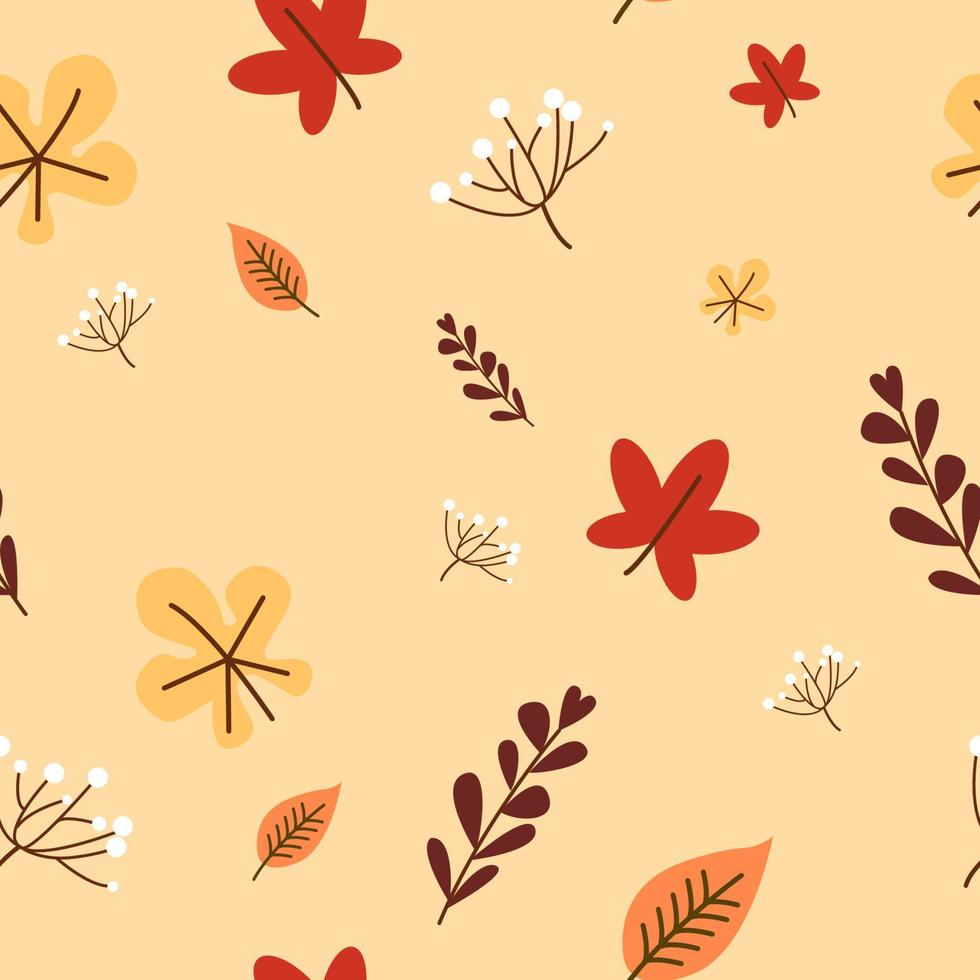 autumn fall cute dandelion flower and falling maple leafs on orange background vector