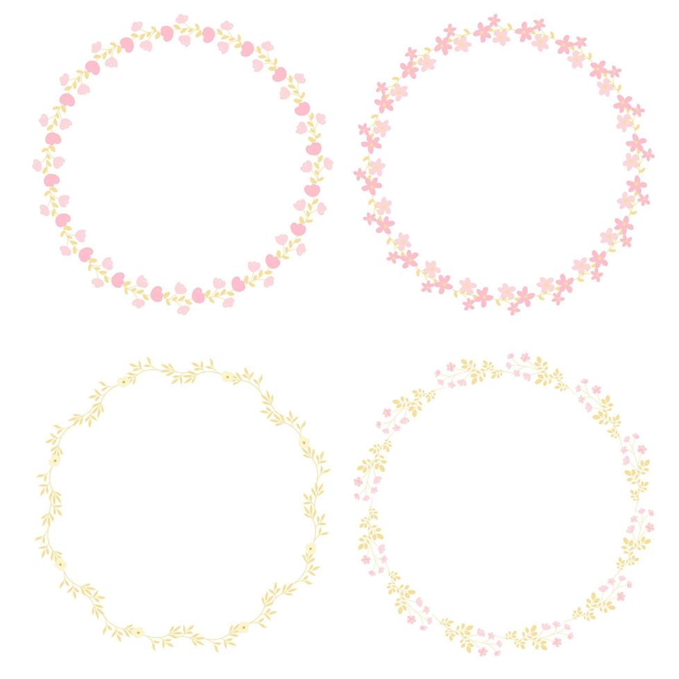 minimal pink and gold cute botanical wreath collection vector