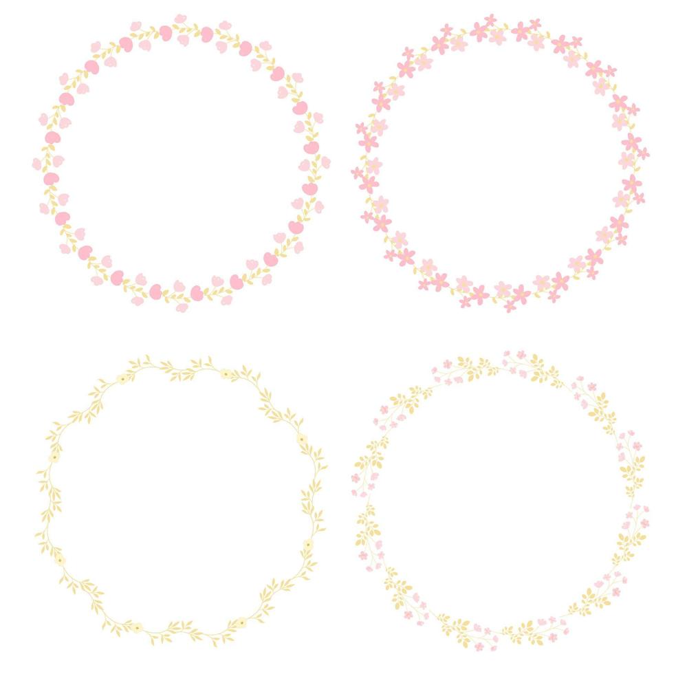 minimal pink and gold cute botanical wreath collection vector